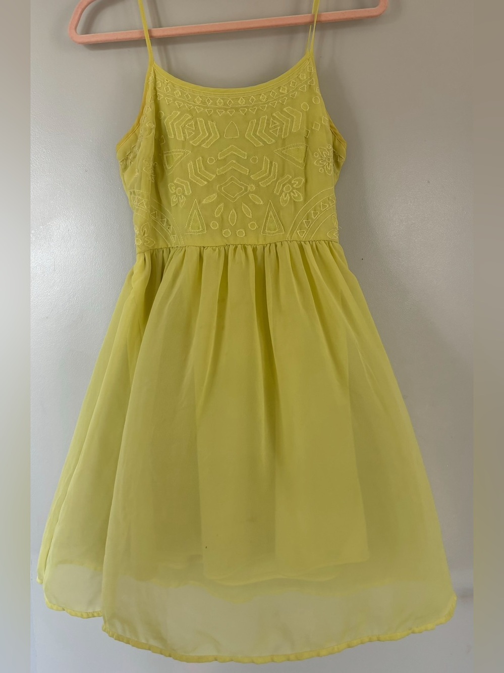 SO Yellow Embroidered Spaghetti-Strap Dress